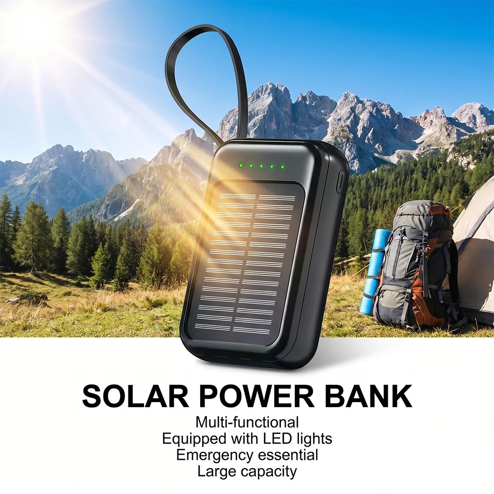 Povew 20000mAh Solar Power Bank – Fast Outdoor Portable Charger with LED Light for All Smartphones