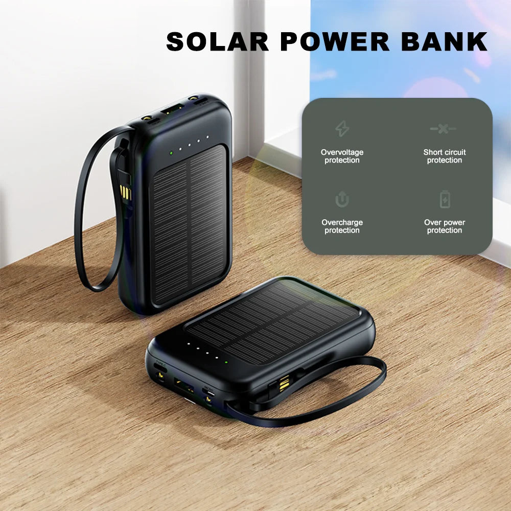 Povew 20000mAh Solar Power Bank – Fast Outdoor Portable Charger with LED Light for All Smartphones
