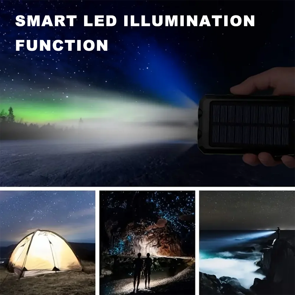 Povew 20000mAh Solar Power Bank – Fast Outdoor Portable Charger with LED Light for All Smartphones