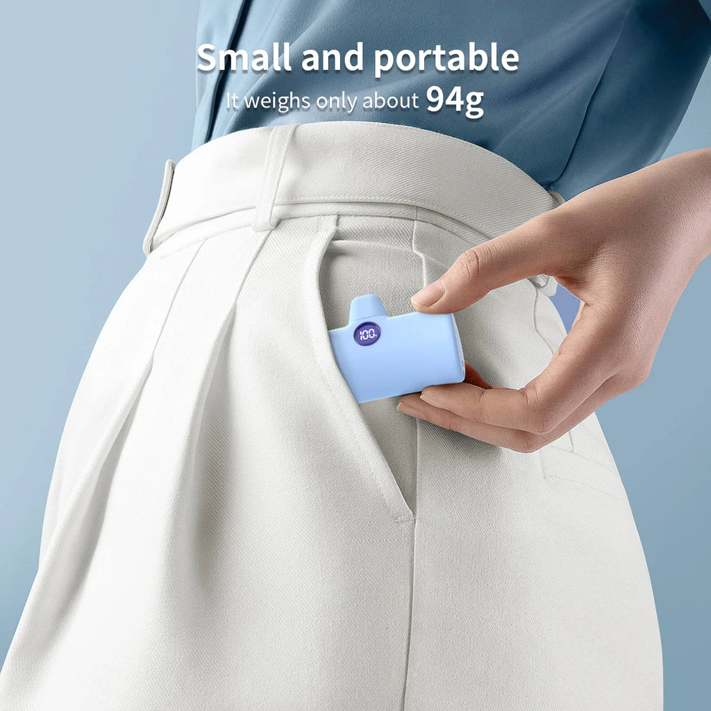 5000mAh Mini Power Bank – 18W Fast Charging Portable Charger with Type-C & Lightning Connector