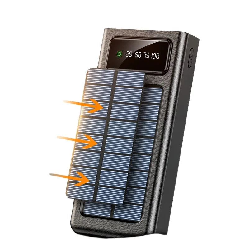 20000mAh Solar Power Bank – Portable External Battery with 4 Built-In Cables & LED Light