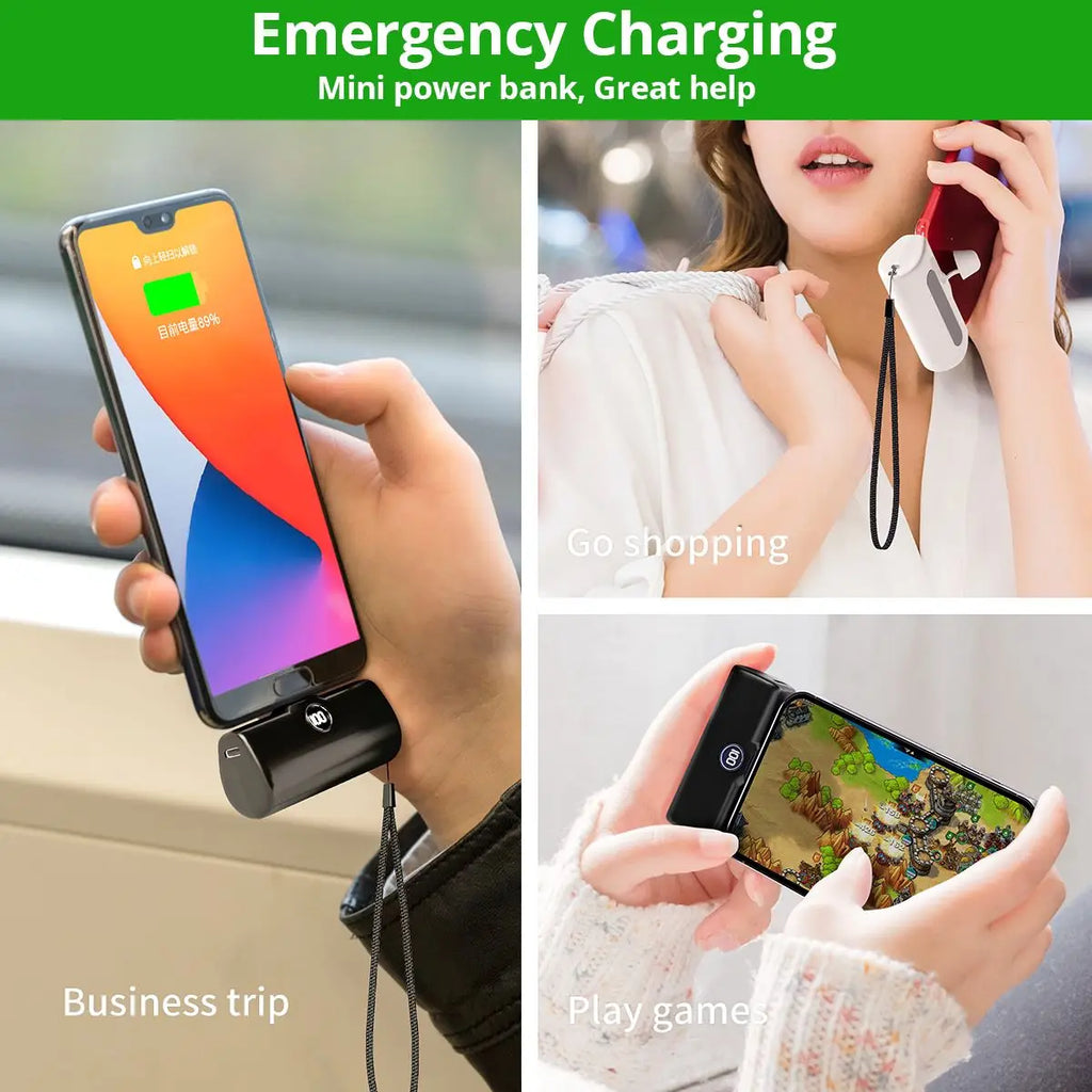 5000mAh Mini Power Bank – 18W Fast Charging Portable Charger with Type-C & Lightning Connector