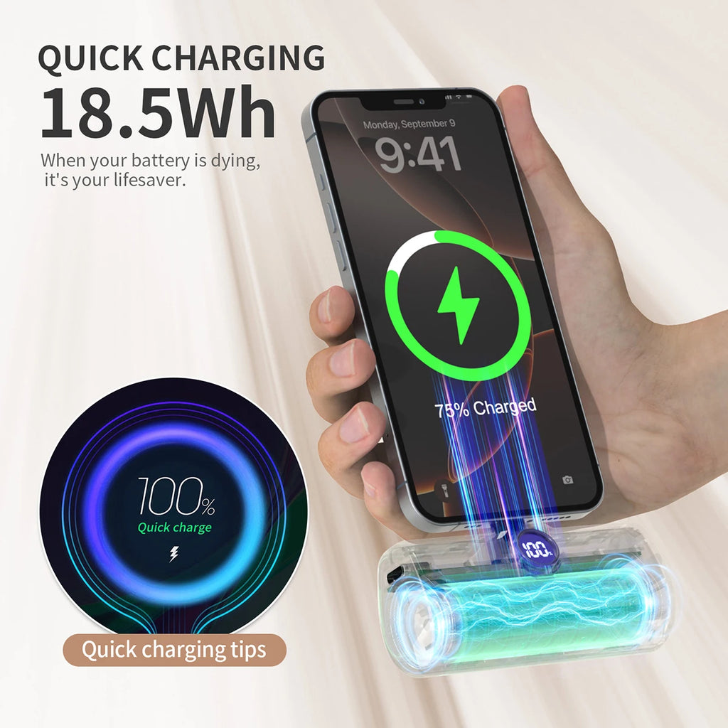 5000mAh Mini Power Bank – 18W Fast Charging Portable Charger with Type-C & Lightning Connector