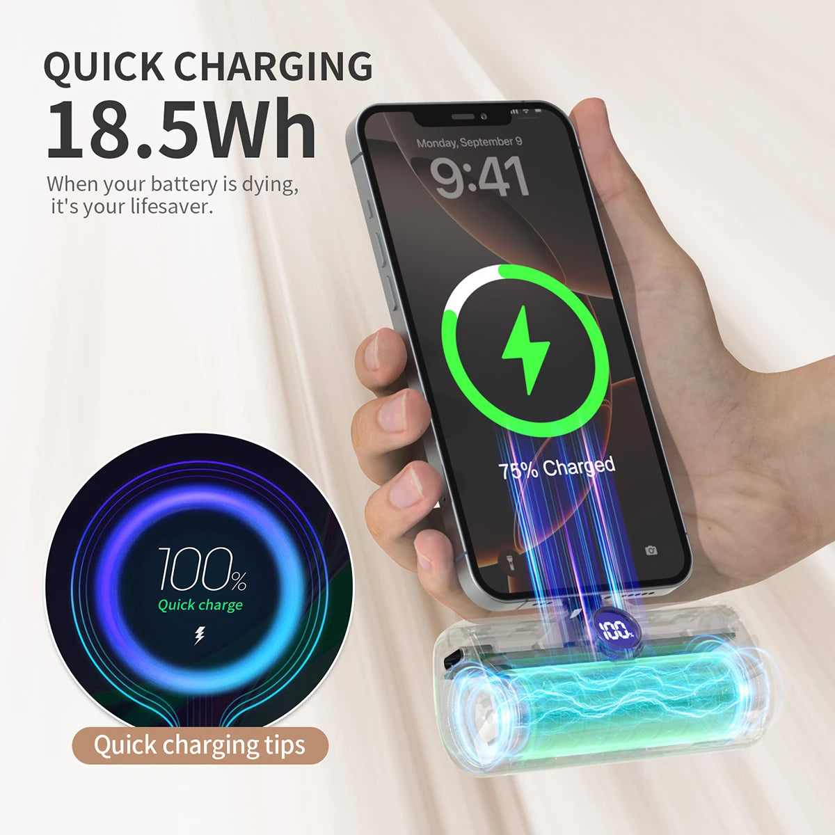 5000mAh Mini Power Bank – 18W Fast Charging Portable Charger with Type-C & Lightning Connector