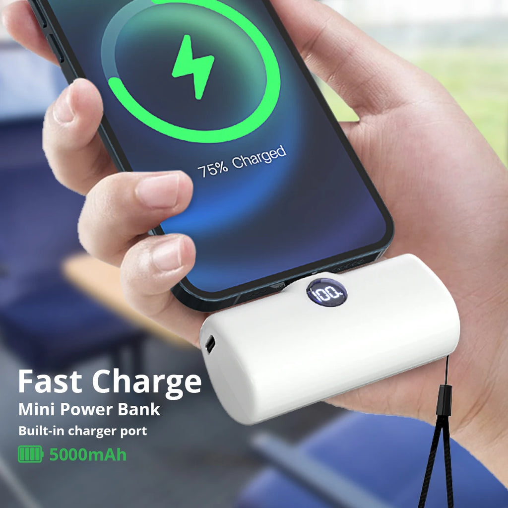 5000mAh Mini Power Bank – 18W Fast Charging Portable Charger with Type-C & Lightning Connector