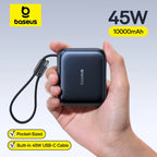 Baseus 45W Mini Power Bank 10000mAh – Pocket Fast Charger with Built-In USB-C Cable