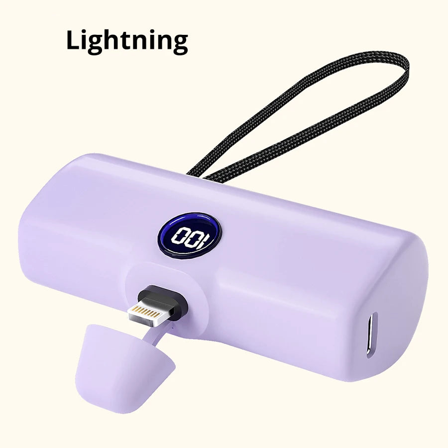 5000mAh Mini Power Bank – 18W Fast Charging Portable Charger with Type-C & Lightning Connector