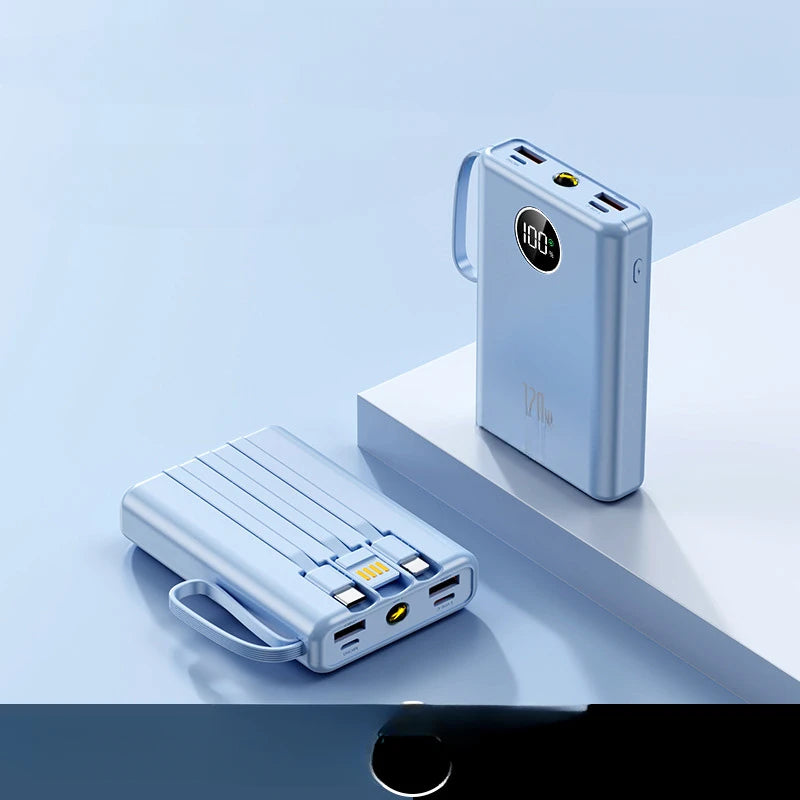 20000mAh 120W Super Fast Charge Ultra-Thin Power Bank – Built-In Cablev