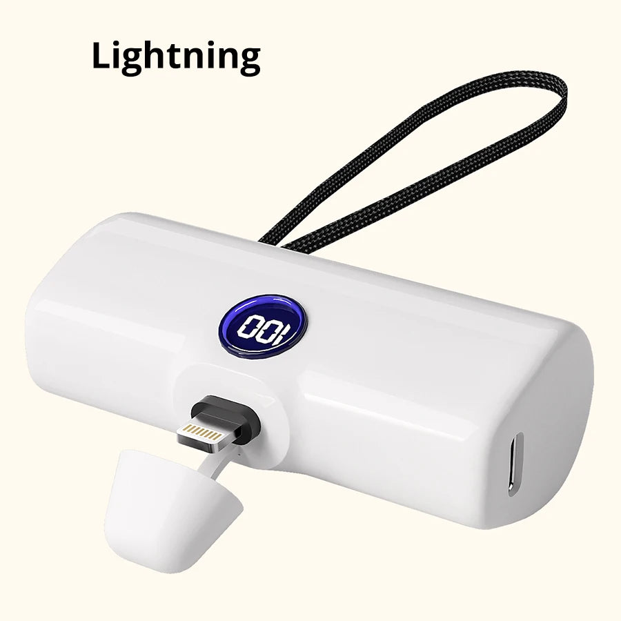5000mAh Mini Power Bank – 18W Fast Charging Portable Charger with Type-C & Lightning Connector