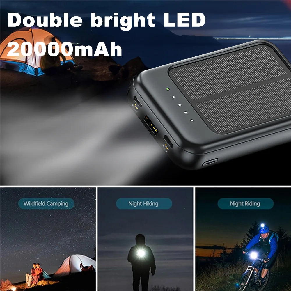 20000mAh Portable Solar Power Bank with LED Flashlight & Compass
