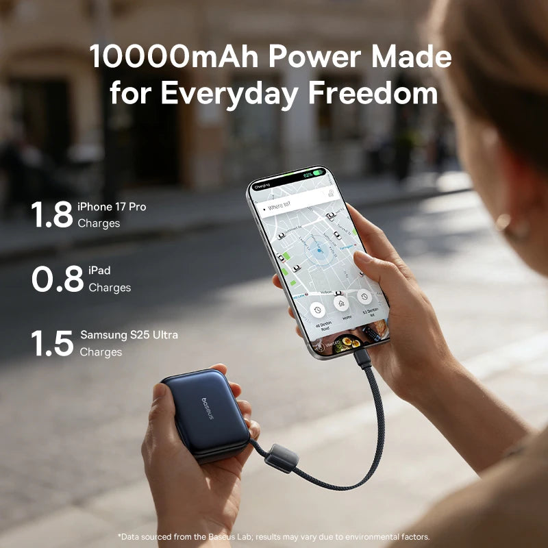 Baseus 45W Mini Power Bank 10000mAh – Pocket Fast Charger with Built-In USB-C Cable