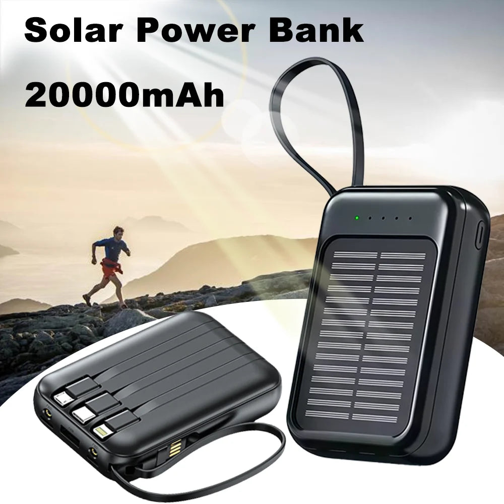 20000mAh Portable Solar Power Bank with LED Flashlight & Compass