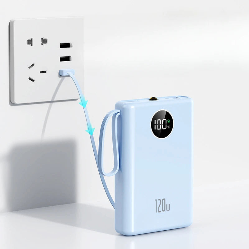 20000mAh 120W Super Fast Charge Ultra-Thin Power Bank – Built-In Cablev