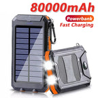80000mAh Solar Power Bank – Portable Fast Charger with LED Light & Dual USB Ports
