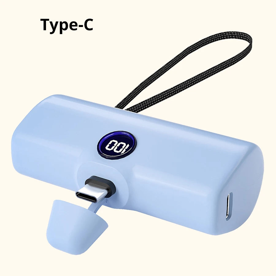 5000mAh Mini Power Bank – 18W Fast Charging Portable Charger with Type-C & Lightning Connector