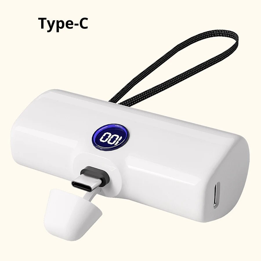 5000mAh Mini Power Bank – 18W Fast Charging Portable Charger with Type-C & Lightning Connector