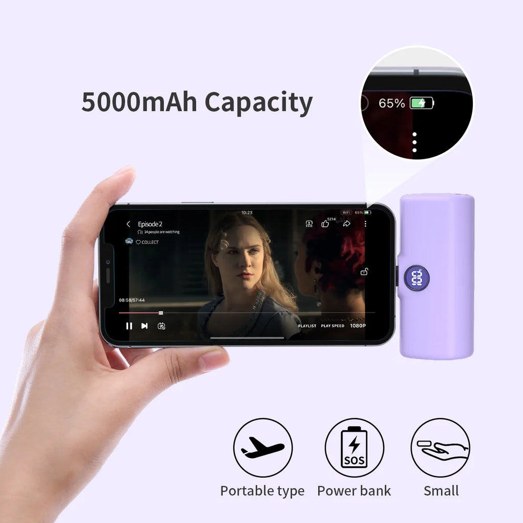 5000mAh Mini Power Bank – 18W Fast Charging Portable Charger with Type-C & Lightning Connector