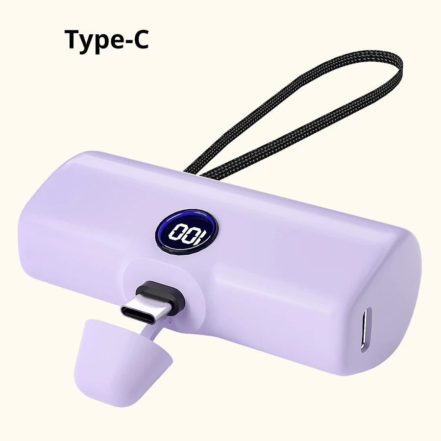 5000mAh Mini Power Bank – 18W Fast Charging Portable Charger with Type-C & Lightning Connector
