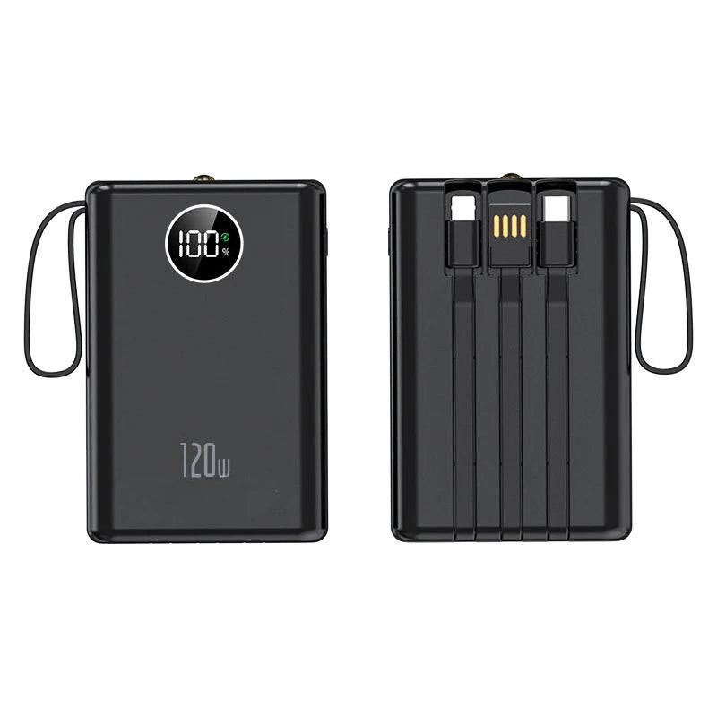 20000mAh 120W Super Fast Charge Ultra-Thin Power Bank – Built-In Cablev