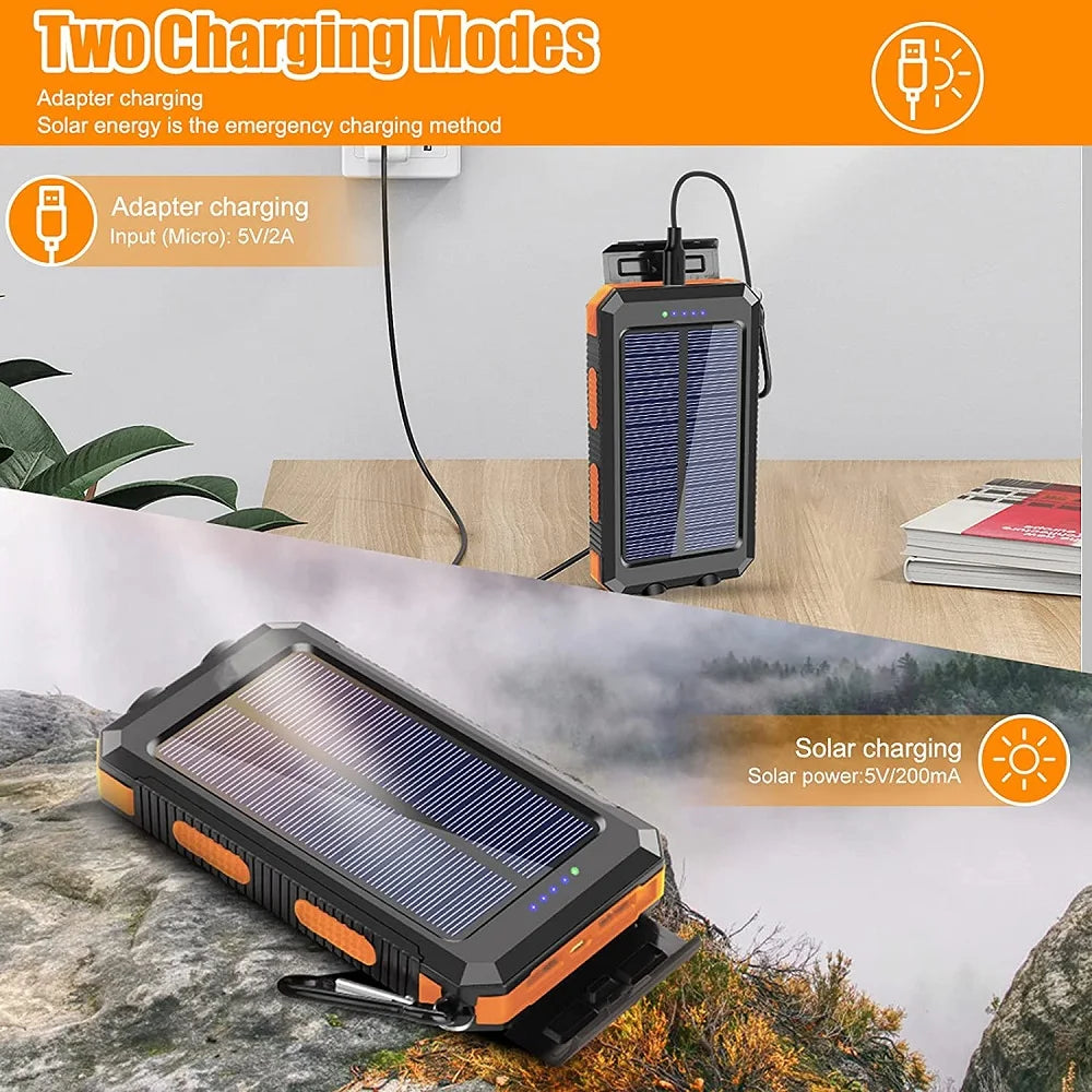 80000mAh Solar Power Bank – Portable Fast Charger with LED Light & Dual USB Ports